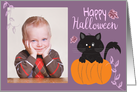 Black Cat and Pumpkin Halloween Photo card
