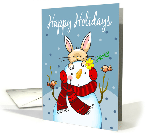 Happy Holidays Snowman and Friends in Snow card (1579430)