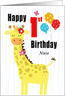 Happy First Birthday Niece Girly Giraffe Card