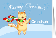 Meowy Christmas Grandson Cute Cat Holiday Card