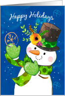 Happy Holidays Magical Snowman and Snowflake Card