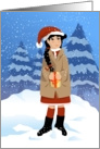 A Christmas Present for You, Girl In Snow with Santa Hat and Gift card