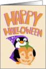 Witchy Pumpkin Penguin Halloween card