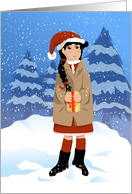 A Christmas Present for You, Girl In Snow with Santa Hat and Gift card