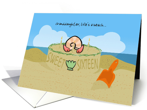 Granddaughter Sweet Sixteen Beach Sandcastle Cake card (1342796)