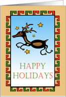 Happy Holidays Flying Reindeer Blank Card