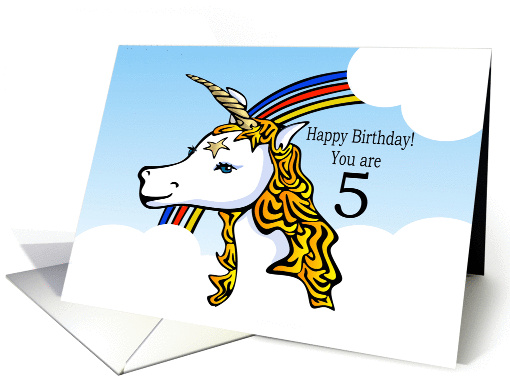 Unicorn Rainbow Happy 5th Birthday (blank card) card (1400022)