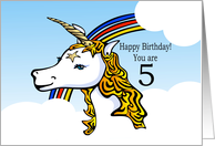 Unicorn Rainbow Happy 5th Birthday (blank card) card