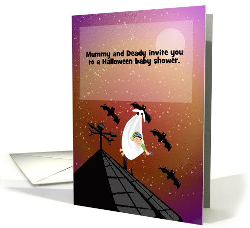 Bat stork Halloween Baby Shower card (1448940)