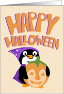 Witchy Pumpkin Penguin Halloween card