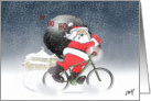 Merry Christmas, Santa on Bicycle cycling. card