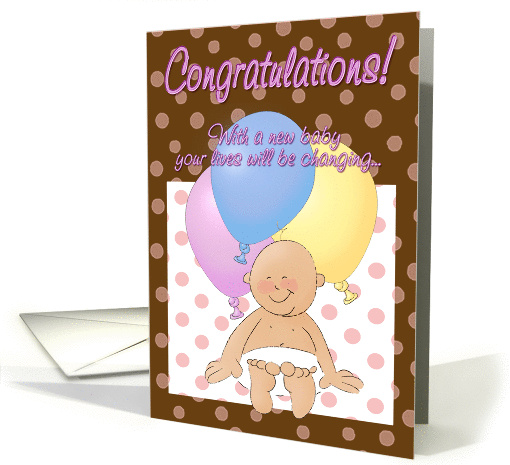 Baby birth congratulations! Baby with balloons cartoon. card (625444)