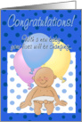Congratulations on new baby! Cartoon baby and balloons. card