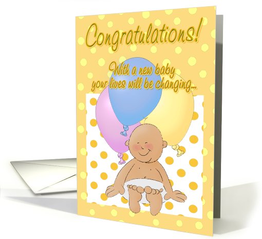 Congratulations on new baby! Cartoon baby and balloons. card (634781)