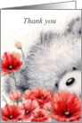 Bear holding red flowers Thank you card