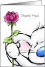 Cute mouse holding a rose to thank you card