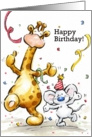 Mouse and giraffe celebrating birthday card