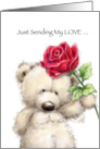 Cute bear giving a rose to his fiance card