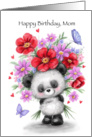 Cute panda with a bunch of flowers behind him for mom’s birthday. card