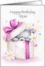 From round package, cute bear popping out for mom’s birthday. card
