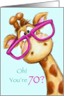 Cute funny giraffe wearing huge glasses,70 years old birthday. card