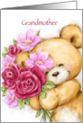 Lovely bunch of flowers and cute bear, birthday for grandmother. card