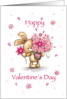 Cute rabbit with a pot of flowers, Happy Valentine’s Day. card