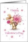 Cute rabbit with a pot of flowers, Happy Valentine’s Day. card