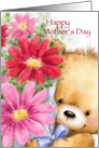 Cute bear holding a bunch of flowers for Mother’s Day. card