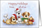 A group of dogs greeting for Christmas Holidays, from all of us card