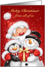 Cheerful Santa,snowman & penguin greeting for Christmas season card