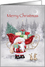 Cute Santa and sleigh with many Christmas presents card