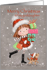 Cute girl with shopping bags and present, Christmas for goddaughter card