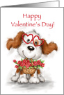 Cute dog wearing heart shaped eyeglasses with roses, Happy Valentine’s card