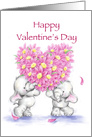 Two cute elephants holding heart shaped flowers, Happy Valentine’s Day card