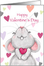 Happy cute mouse holding red heart ,Happy Valentine’s Day card