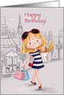 Cute young girl shopping with dog in Paris, Happy Birthday Daughter card
