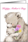 Cub in his mother’s arms giving some flowers, happy mother’s Day card
