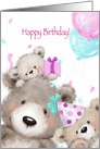 Cute smiling bear family enjoying birthday party, Happy Birthday card