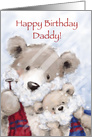 Bear father and cub shaving together in mirror, Happy Birthday Daddy card