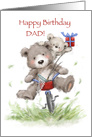 Bear father and cub bicycling to go fishing, Happy Birthday Daddy card