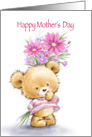 Cute little bear smiling with bunch of flowers, Happy Mother’s Day card