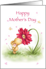 Cute little mouse kissing a big red flower for Happy Mother’s Day card