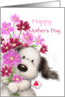 Cute little bear offering a huge bunch of flowers, Happy Mother’s Day card