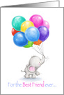 Very cute small elephant with colorful balloon, happy birthday friend card