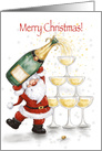 Merry Christmas Cute Santa Pouring Champagne into Glasses card