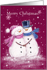 Merry Christmas for both of you, snowman couple cuddling in snowflakes card