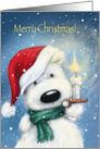 Merry Christmas, Cute Polar Bear with Santa’s Hat Holding Candle card