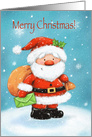 Merry Christmas, Cute Santa holding Sac and Letter in Snow card