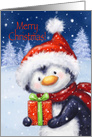 Merry Christmas, Cute Penguin with Santa’s Hat holding Present card